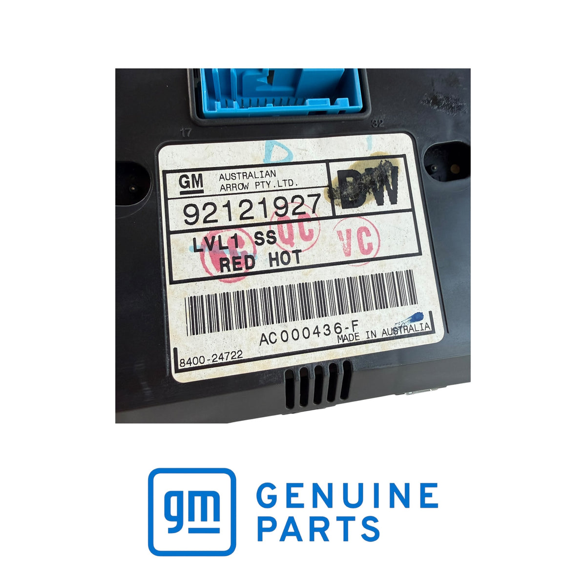Genuine Holden VZ Commodore SS instrument cluster 92121927 rear housing and connector view