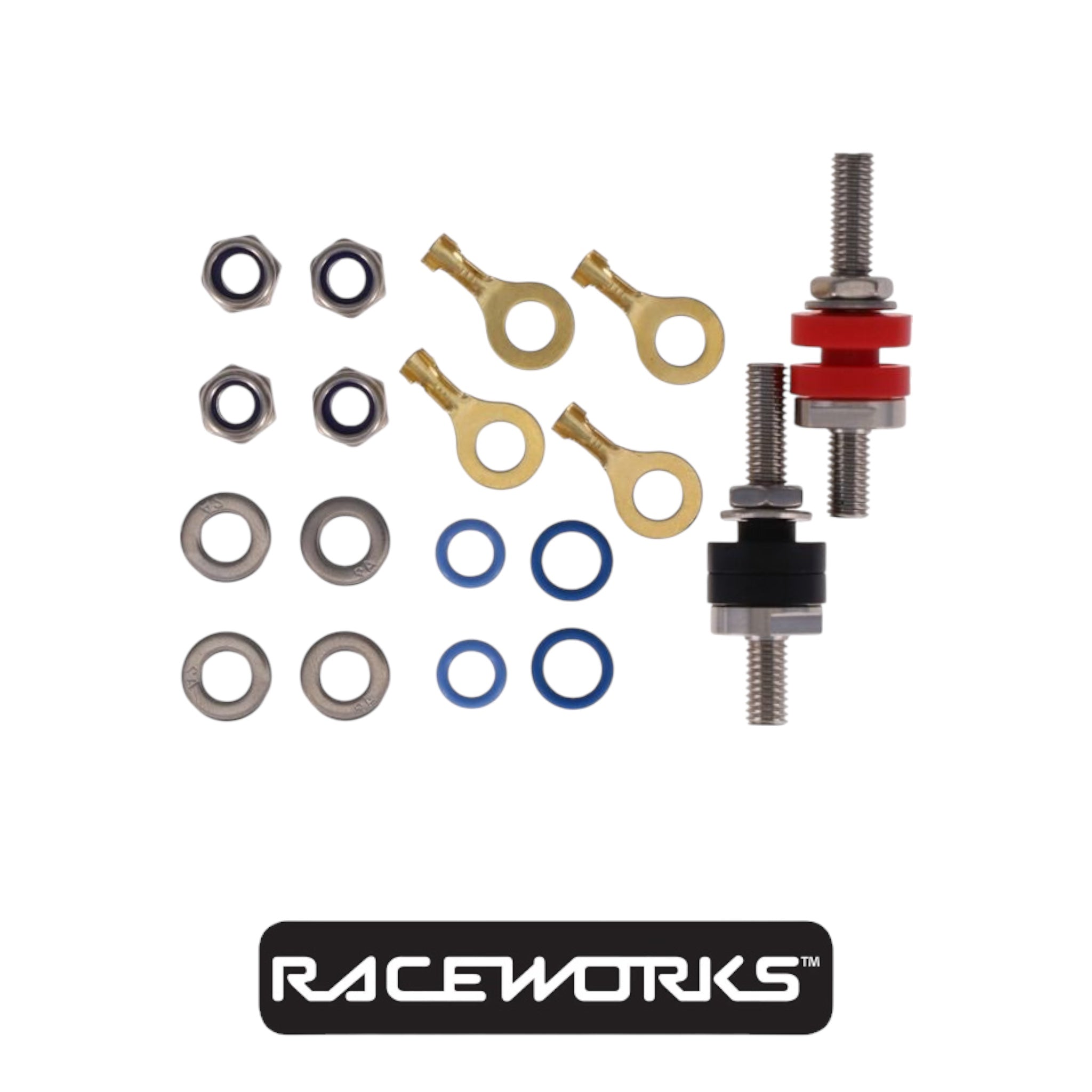Raceworks 2 Pack stainless steel High Current Electrical Bulkhead Terminals Fuel Safe FSA-499 by Fast Industries