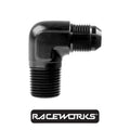Raceworks AN-6 Male Flare to NPT 3/8” 90 Degree RWF-822-06-06BK by Fast Industries