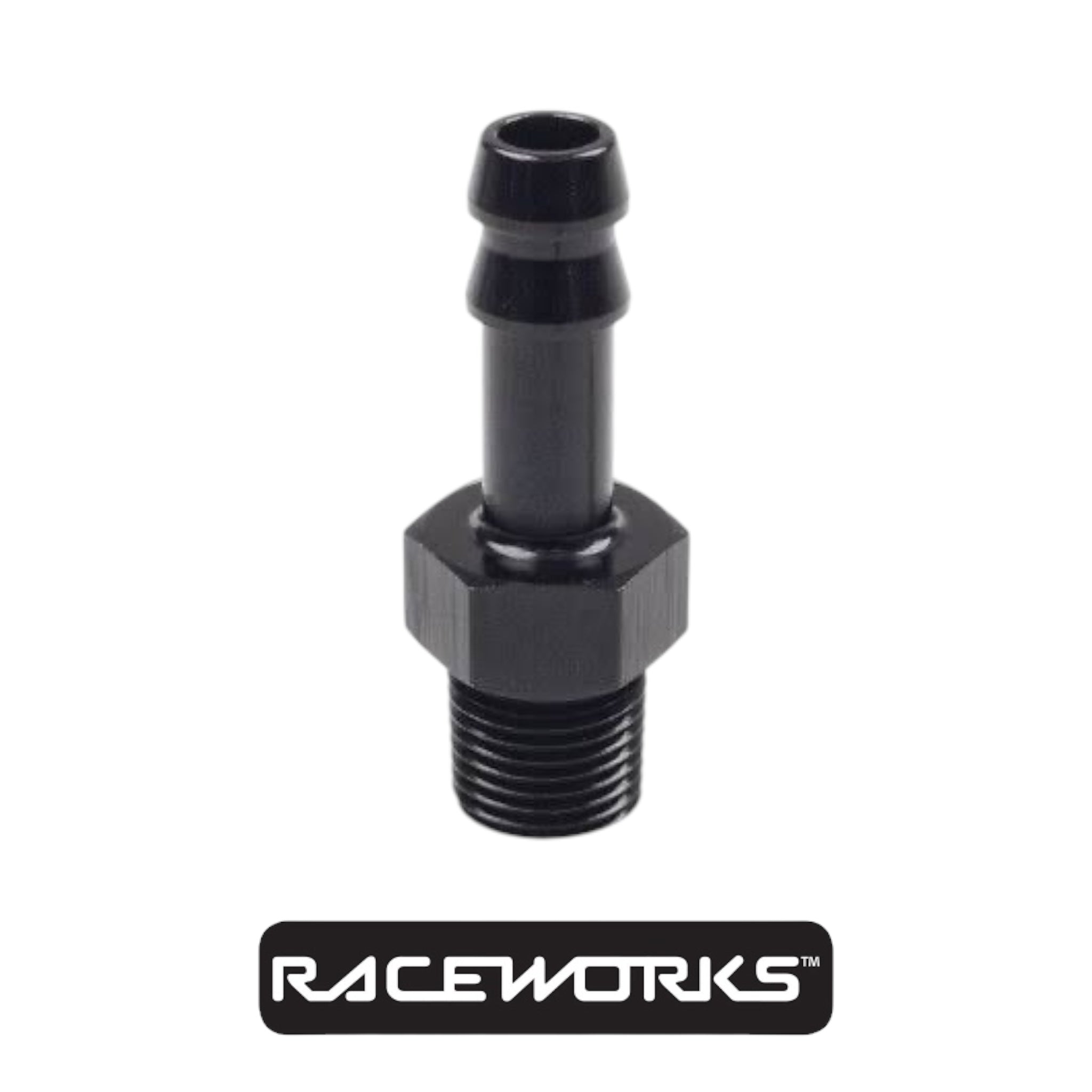Raceworks Male NPT 1/8” to 1/4” (AN-4) Barb RWF-421-02-04BK by Fast Industries