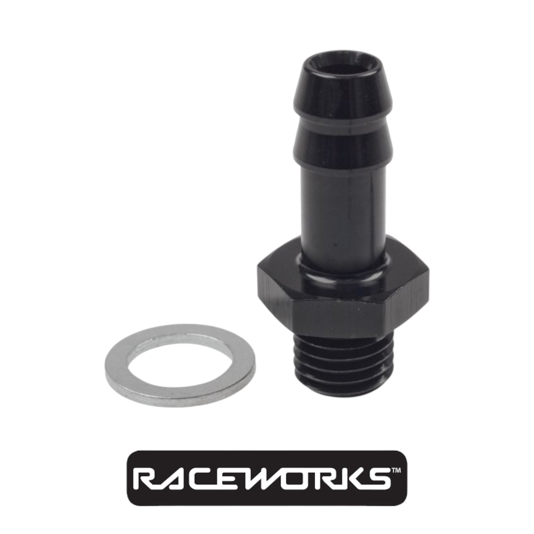 Raceworks Metric Male M12x1.5 to 5/16” Barb RWF-414-M12-05BK by Fast Industries