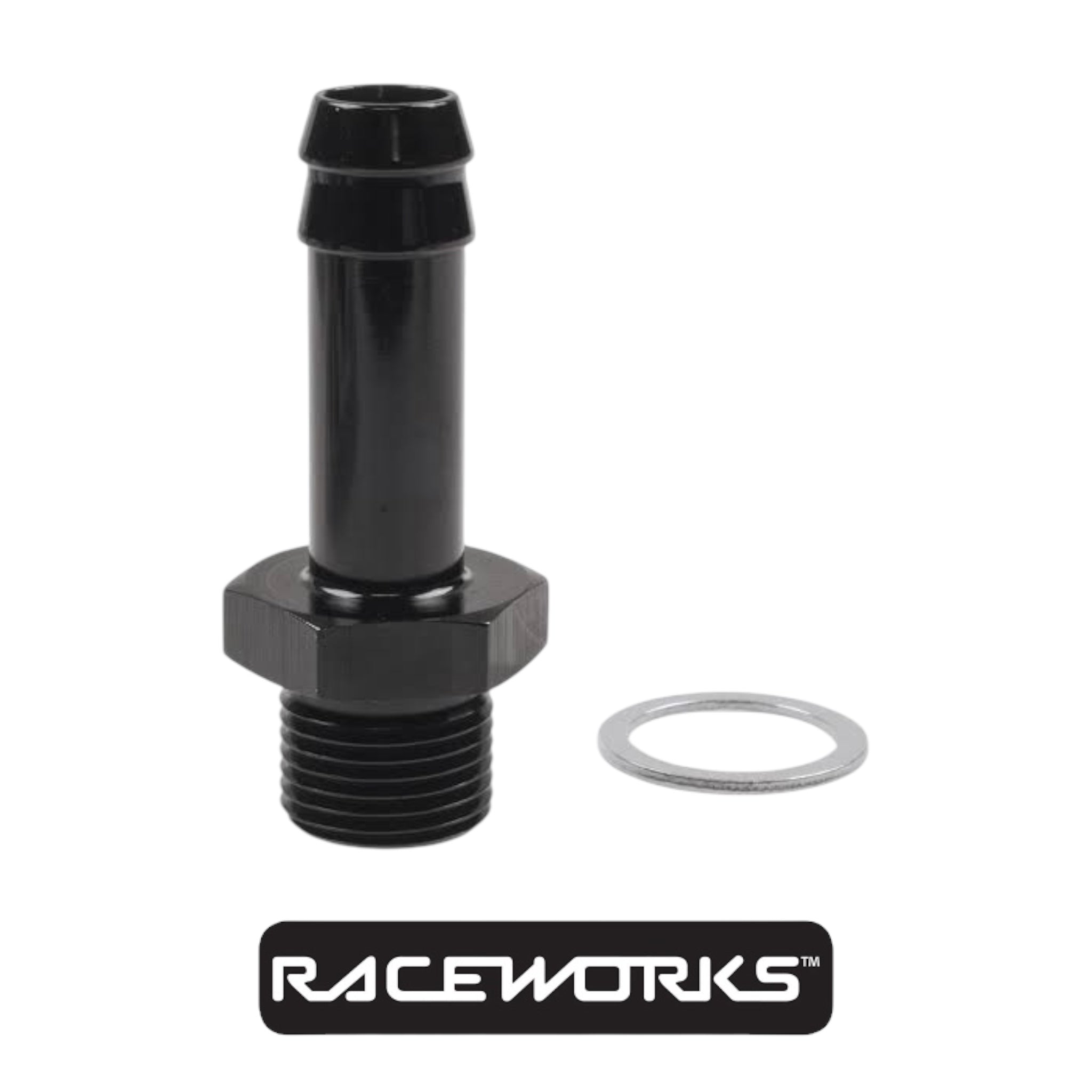 Raceworks Metric Male M18x1.5 to 1/2” Barb RWF-414-M18-08BK by Fast Industries