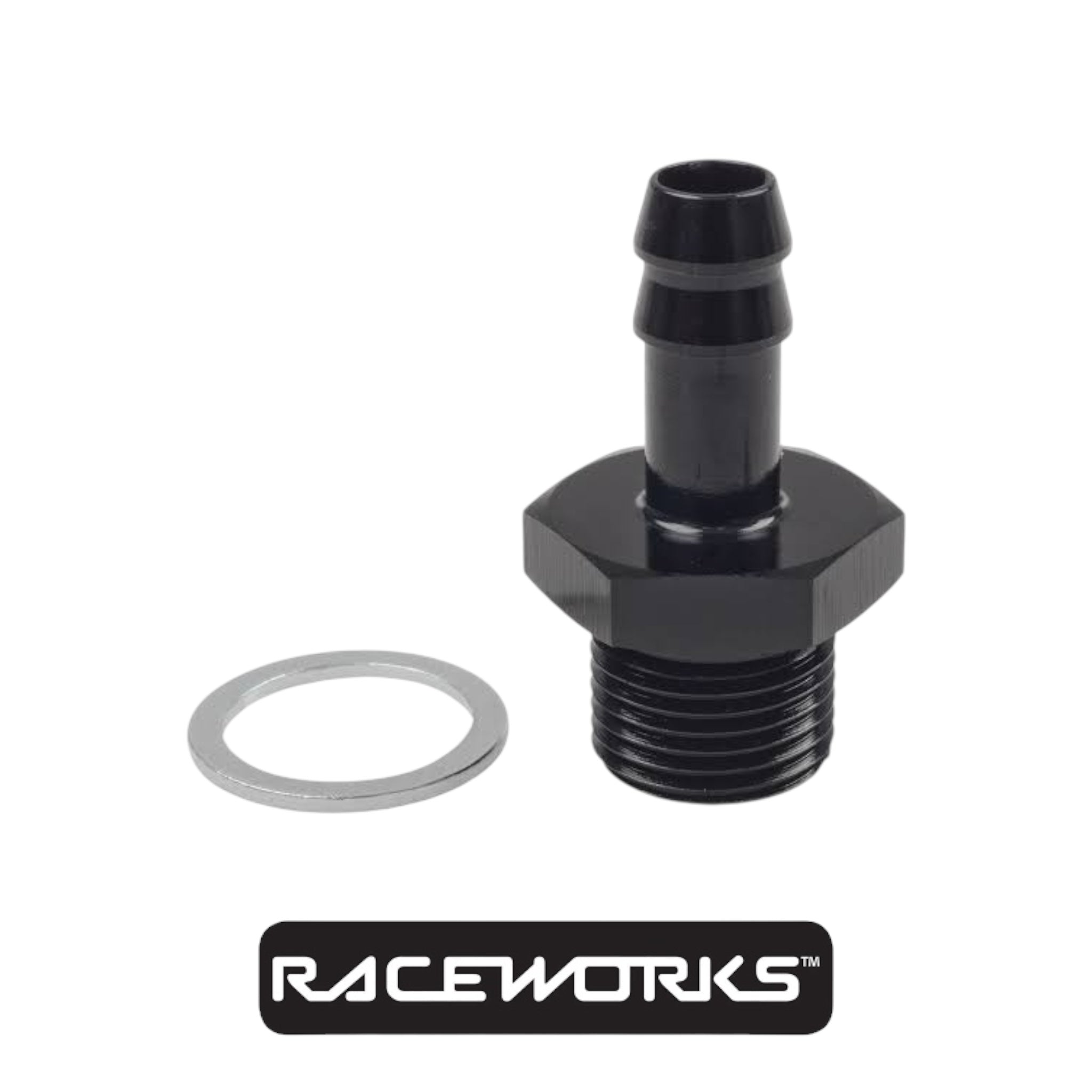 Raceworks Metric Male M18x1.5 to 3/8” Barb RWF-414-M18-06BK by Fast Industries