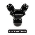 Raceworks Y Block Male Flare AN Thread 1x AN-8 To 2x AN-6 RWF-930-08-06BK by Fast Industries