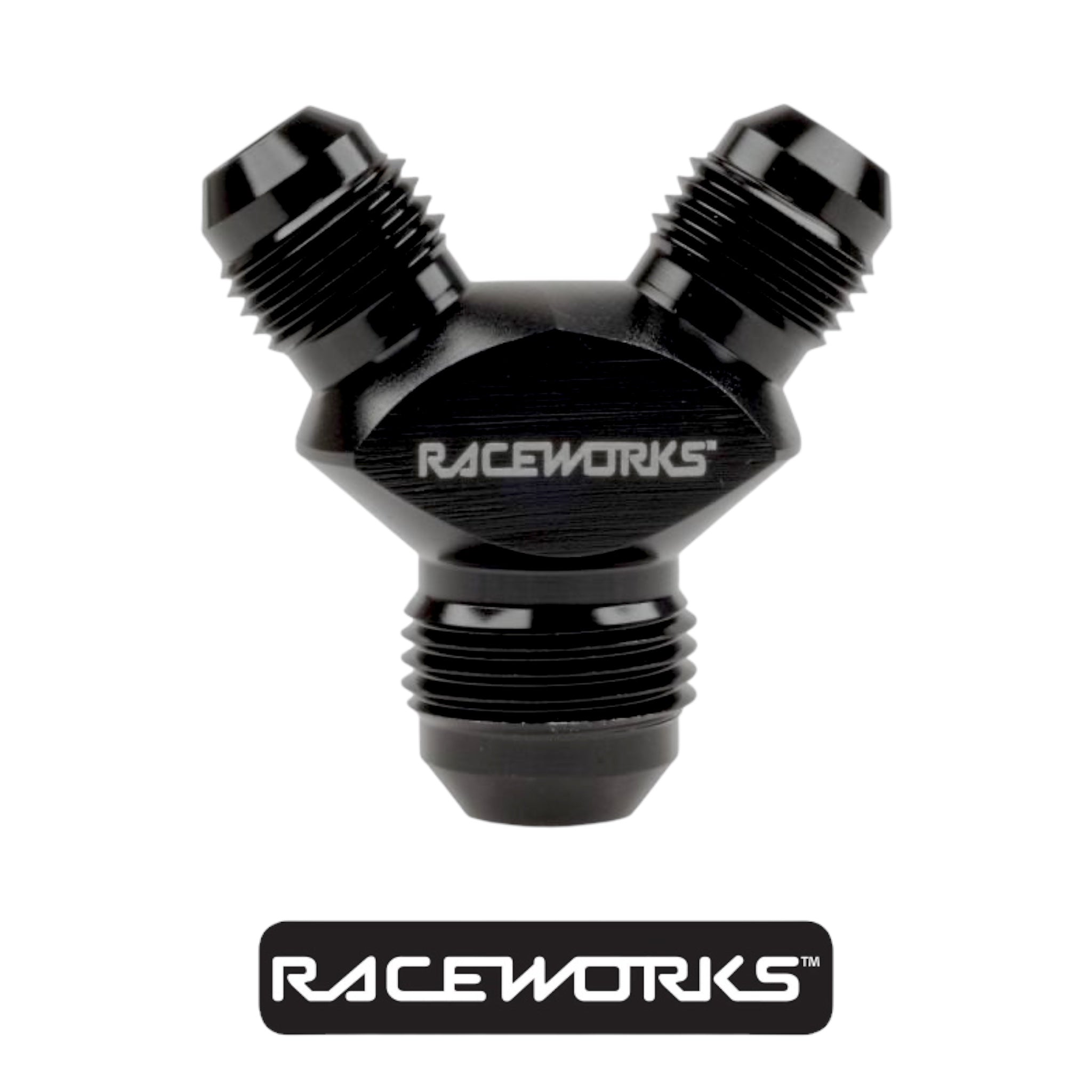Raceworks Y Block Male Flare AN Thread 1x AN-8 To 2x AN-6 RWF-930-08-06BK by Fast Industries